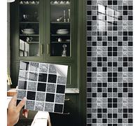 Stick on Tiles Silver Black Gray Tile Stickers PVC Self Adhesive Wall Tiles Heat Resistant Peel and Stick Floor Tiles Kitchen Stick on Wall Tiles Bathroom Kitchen 10x10cm/10 Pcs