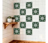 Stick on Tiles White Dark Green Kitchen Tile Stickers Transfers PVC Stick on Bathroom Tiles Durable Self Adhesive Wall Tiles Peel and Stick Backsplash Oil-Proof Removable 10x10cm/24 Pcs