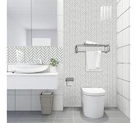 Stick on Tiles White Geometric Brick Tile Stickers Vinyl Waterproof Oilproof DIY Home Decor for Kitchen Bathroom Cabinets Fireplaces Furniture Self Adhesive Tiles 15x15cm /10 Pcs