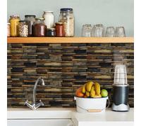 Stick on Tiles Yellow Brown Wood Tile Stickers for Kitchen Bathroom Cupboard Decoration PVC Waterproof Oil Proof Peel and Stick Self Adhesive Wall Tiles 12x24.6 cm/48 Pcs