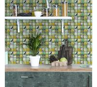 Stick on Tiles Yellow Green Mosaic Kitchen Tile Stickers for Bathroom Waterproof Removable Vinyl Decals Oilproof Backsplash Decorative Self Adhesive Tiles 10x240 cm/ 1 Roll
