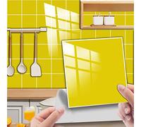 Stick on Tiles Yellow Tile Stickers PVC Self Adhesive Wall Tiles Heat Resistant Peel and Stick Floor Tiles Kitchen Stick on Wall Tiles Bathroom Kitchen 20x20cm/10 Pcs
