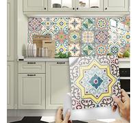 Stick on Tiles Yellow White Blue Tile Stickers PVC Self Adhesive Wall Tiles Heat Resistant Peel and Stick Floor Tiles Kitchen Stick on Wall Tiles Bathroom Kitchen 30x30cm/10 Pcs