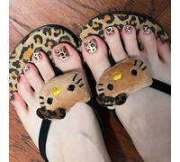 Stick on Toe Nails - False Toenails Cat Eye Leopard-Print - 24Pcs Elegant Fake Toe Nails with Glue - Brown Summer Press on Toenails - Toe Nail Extensions for Women DIY Manicure Home