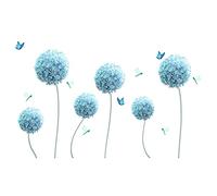 Stick On Wall Art Blue Dandelion Wall Decals Flying Butterflies Flower Stickers Removable Hydrangea Floral DIY Art Vinyl Mural for Living Room Bedroom Nursery TV (Multicolor, One Size)