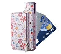 Stick On Wallet - Magnetic Phone Card Holder, Small Floral Pattern, Anti-Theft Pocket | Secure Credit Cards, Multifunctional Mobile Accessory for Travel, Work, One, Purple., Se référer au descriptif