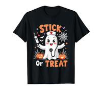 Stick Or Treat Ghost Nurse Funny Nursing Halloween Costumes Value Graphic T-Shirt, Men, Black, L