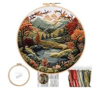 Stick-Set for Beginners, Boho Natural Landscape Pre-Printed Pattern-Set for Adults with Embroidery Hoop, Simple Colour Thread Needlework, 8 Inch Frame (Flower Hill)