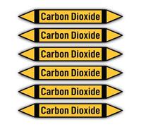 Sticker: 200 x 30 mm, 6 pieces - Group 5 - non-flammable gases - pipeline marking - according to DIN 2403 - Language: English - Carbon Dioxide