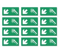 Sticker: 25 x 50 mm, 12 pieces, emergency hammer, combination with arrow down left, rescue sign, E025, green/white, DIN EN ISO 7010 / ASR A1.3