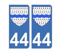 Sticker 44 département de la Loire Atlantique Crest Car Registration Plate 9.8 x 4.5 cm)
