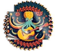 Sticker Accent Pool Decorations Outdoor Laptop an Octopus Playing A Guitar Surrounded By Colorful Candies. - No Residue Decals for Long(12X18CM)
