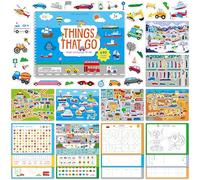 Sticker Activity Book, 690 Reusable Stickers, 15 Dry-Erase Scenes & 16 Fun Games, Side by Side Vehicle-Themed Activity Book, Educational Hands-on Travel Game - Great for Toddlers, Kids, Boys & Girls