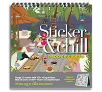 Sticker & Chill Sticker Book for Adults - 700+ Repositionable Colorful Stickers Create Designs on 10 Spiral Bound Scene Pages - Easy, Fun & Stress Relieving Relaxation Activity - Happy Moments Series
