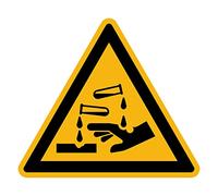 Sticker Danger Warning NF ISO 7010 - Laminated Triangular Signage Adhesive Sticker Water and UV Resistant - Corrosive Substances - 20x20 cm