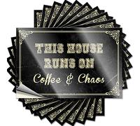 Sticker Emo Room Decor Custom Stickers, Hard Waterproof This House Runs On Coffee and Chaos for Hydro Flask | New Vinyl Decals for Farmers Holiday Gift(6X9CM)