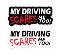 Sticker Gold 16cm - 2 Colour Options - ICON My Driving Scares ME Too! Self Adhesive Sticker - Fun Car, Van, Camper New Driver Joke Decal (White)