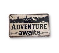 Sticker Gold ADVENTURE AWAITS Self Adhesive Sticker - 140mm x 80mm - Campervan Camper Vanlife Car Decal