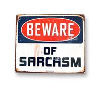 Sticker Gold BEWARE OF SARCASM Self Adhesive Sticker - 110mm x 90mm - Funny Car Shed Garage Workshop Toolbox Decal Door Sign Notice Warning
