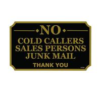 Sticker Gold - CLASSY 11cm NO COLD CALLERS, SALES PERSONS, JUNK MAIL Self Adhesive Stickers - Sign, Letter Box, Front Door, Flyers, Leaflets, Canvasing, Warning, Notice (Black/Gold)
