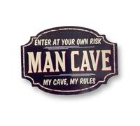 Sticker Gold MAN CAVE Self Adhesive Sticker - 140mm x 100mm - "Enter At Your Own Risk" - Shed Garage Workshop Toolbox Decal Door Sign Notice Warning