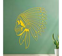 Sticker of A Native American Skull Head Outline Fine Carving Decals Store Decoration 35x43.8cm Yellow
