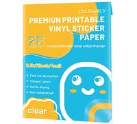 Sticker Paper Clear Printable Vinyl for Inkjet Printer-25 Transparent Dry-Quick Sheets of 8.5’’x11’’ Decals and Labels Self-Adhesive Non-Waterproof Papers Tear Resistance Bright Color for DIY