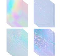 Sticker Paper for Printer A4, 16 Sheets Waterproof Holographic Vinyl Sticker Paper(8.25" x 11.7") Printable Self Adhesive Paper with 4 Styles Mixed Stars Rainbow Sparkle Broken Glass