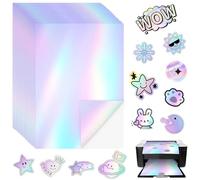 Sticker Paper for Printer A4, ADERTOS 24 Sheets Holographic Vinyl Sticker Paper Printable Self Adhesive Printer Paper Waterproof Sticky Label Overlay Lamination Sticker Film for Inkjet Laser Printer