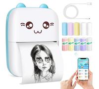Sticker Printer, Inkless Bluetooth Thermal Printer with 10 Rolls Paper, Sticker Maker, Print Pod, Portable Printers for Notes, Journal Notes Memo, Kids Gift