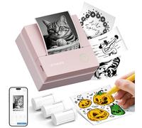 Sticker Printer, PM290C Thermal Mini Printer, Bluetooth Printing Pod with 3 Rolls Paper, Portable Printing Pods for Phone and Tablet, Sticker Maker Machine for Notes, Photos, Journal, Light Pink