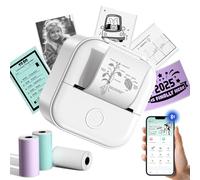 Sticker Printer T02,Mini Printer,Thermal Sticker Maker Machine,Portable Pocket printer is Suitable for DIY Creation, Diaries, Memos, Anatomical Diagrams,Gifts, Diaries, Lists,3 Rolls,White