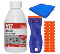 Sticker Remover, Glue & Adhesive Cleaner, Tar & Oil Stain Remover 300ml with HB Plastic Scraper Tool & 10x Plastic Blades | Sticky Label, Adhesive Remover & Car Sticker Remover | HG Sticker Remover