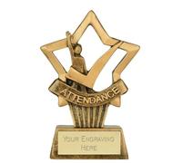 Sticker Stocker Mini Star Plus Attendance Award Trophy 10cm Resin FREE engraving and Certificate