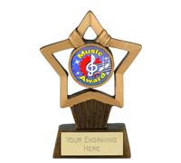 Sticker Stocker Mini Star Plus Music Gold Star Award Trophy 10cm Resin FREE engraving and Certificate