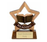 Sticker Stocker Mini Star Reading Award Trophy 8cm Resin FREE engraving and Certificate