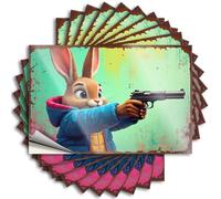 Sticker Summer, Teens Bumper Rabbit Holding A Gun, Colorful Background. | Roll(8X12CM)