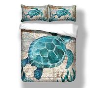 Sticker Superb 3D Animal Blue Turtle Map Bedding Set with Zipper, 1/2 Persons Children Man Woman Whale Octopus Polyester Duvet Cover Set (turtle, Double 200x200cm)