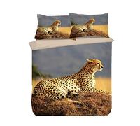 Sticker Superb 3D Animal Design Bedding Set Girl Boy Duvet Cover and Pillowcase, Microfiber Dormitory Bedding, Multicolor, Prairie Cheetah, Double (Prairie Cheetah, 200x200 cm)