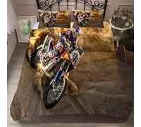 Sticker superb 3D Motorcycle Duvet cover for Children Boy Locomotive Knight Printing Bedding set with Zipper Quilt Cover and Pillowcase (Motorcycle 4,Single bed 135x200 cm)