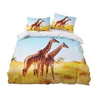 Sticker Superb. Animal 3D Bedding Set Soft Microfiber Polyester Zipper Duvet Cover with Pillowcase 50x75 cm Boy Girl Quilt Cover Single Double King Size, Prairie Giraffe (Yellow,King Size 220x240 cm)