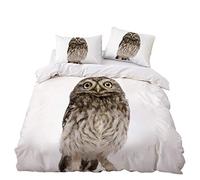 Sticker Superb. Animal 3D Bedding Set Soft Microfiber Polyester Zipper Duvet Cover with Pillowcase 50x75 cm Boy Girl Quilt Cover Single Double King Size, Grey White Owl (Gray,King Size 220x240 cm)