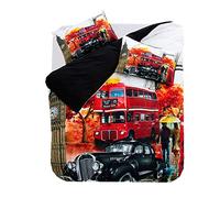 Sticker Superb Bedding Set City Building Down Duvet Cover Red London Bus Car Microfiber 2/3 Piece Set Bedding Child Adult Quilt Cover Pillowcase (Style 2, 3Pcs-200x200 cm)