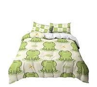 Sticker Superb. Bedding Set Double Non-iron Breathable Microfiber Animal Frog Duvet Cover Set 3Pcs With Zipper, 1 Duvet Cover 200 x 200 cm + 2 Pillowcases 50 x 75 cm (Green D,Double)