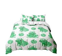 Sticker Superb. Bedding Set King Non-iron Breathable Microfiber Animal Frog Duvet Cover Set 3Pcs With Zipper, 1 Duvet Cover 220 x 240 cm + 2 Pillowcases 50 x 75 cm (Green B,King)