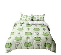 Sticker Superb. Bedding Set Single Non-iron Breathable Microfiber Animal Frog Duvet Cover Set 2Pcs With Zipper, 1 Duvet Cover 135 x 200 cm + 1 Pillowcases 50 x 75 cm (Green C,Single)