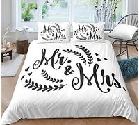 Sticker Superb. Black White Mr & Mrs Bedding Set 1/2 Person Romantic Letters Couple Duvet Cover Set With Zipper Mustache Red Lips Printed Polyester Bedspreads And Pillowcase (Style 5, King 3Pcs)