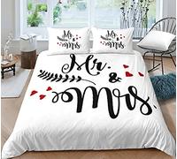 Sticker Superb. Black White Mr & Mrs Bedding Set 1/2 Person Romantic Letters Couple Duvet Cover Set With Zipper Mustache Red Lips Printed Polyester Bedspreads And Pillowcase (Style 1, King 3Pcs)