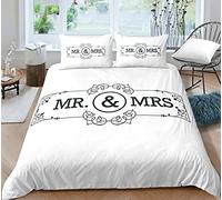 Sticker Superb. Black White Mr & Mrs Bedding Set 1/2 Person Romantic Letters Couple Duvet Cover Set With Zipper Mustache Red Lips Printed Polyester Bedspreads And Pillowcase (Style 6, Double 3Pcs)