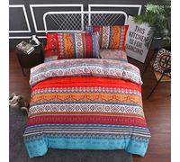 Sticker superb Blue Red Purple Green Moroccan Bohemian Duvet Cover Set, Indian Ethnic Exotic Bedding Set with Pillow Case, Butterfly Boy Girl Mandala Bedding Set (Bohemia Stripe, 180x210cm)